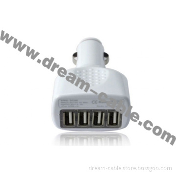 White 5V 2.1A 4 Ports USB Car Charger for Smart Phone/Tablet